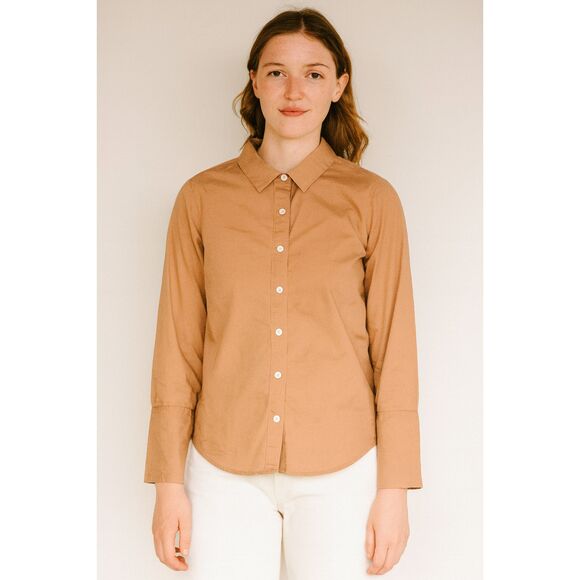 VETTA Brown Organic Cotton Button Up Blouse Shirt Top Women's Size Small - Picture 1 of 11